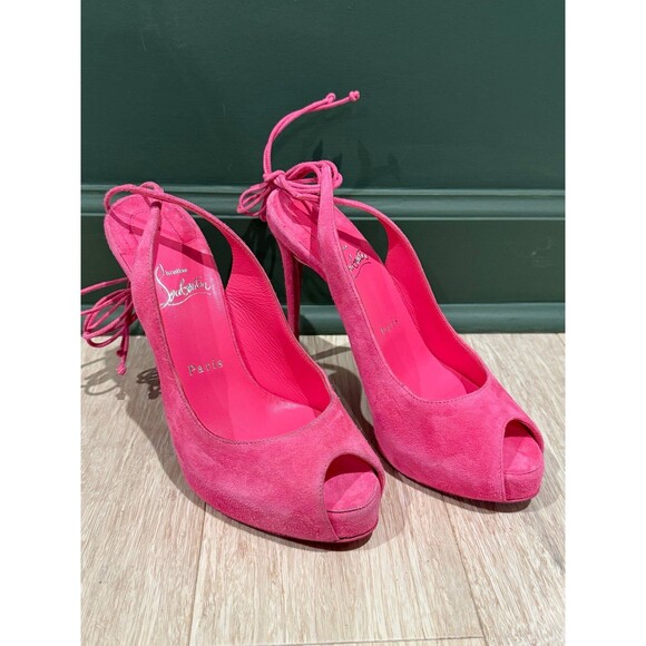 Christian Louboutin LACE UP 120 Suede Platform Heels Sandals Shoes 38 $995 - Picture 3 of 10